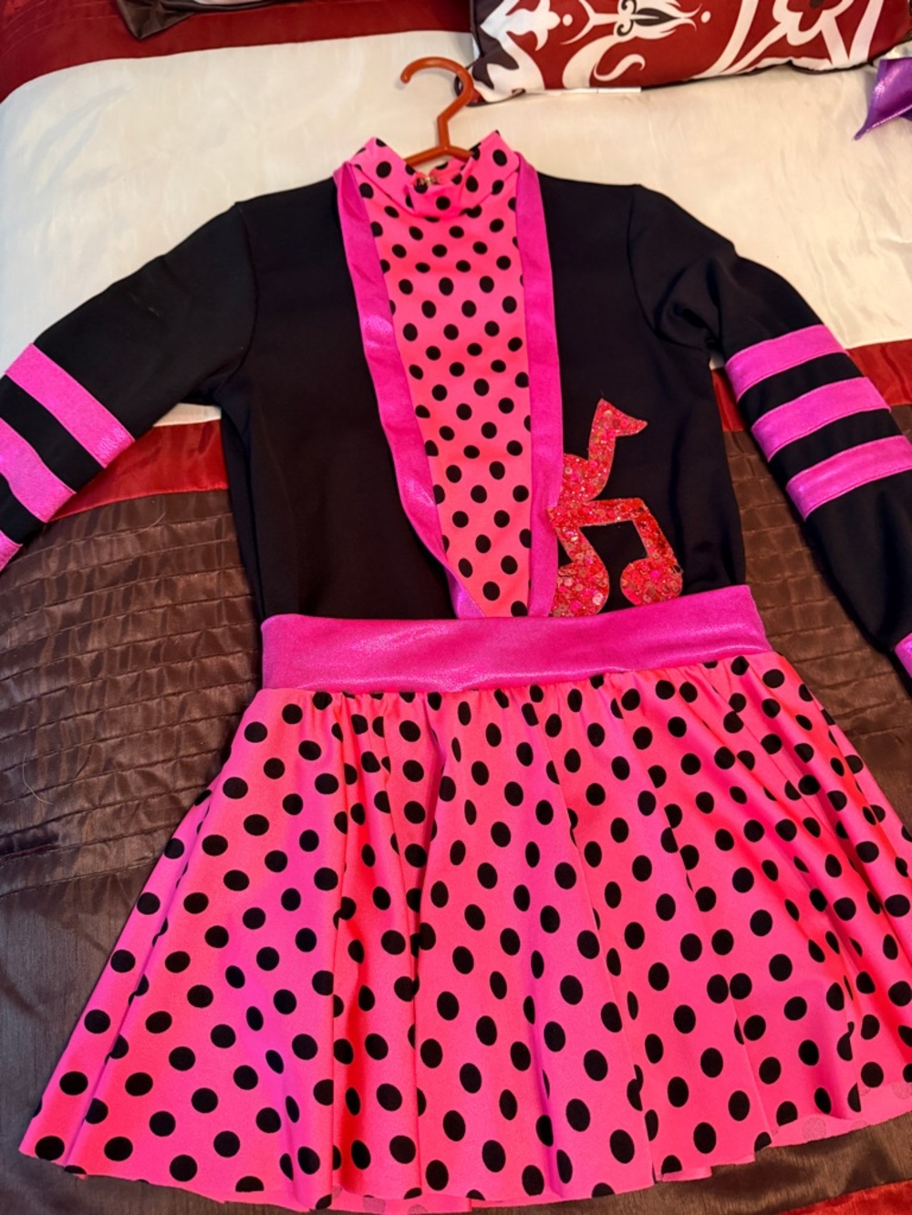 Pink Polka Dot Ballet/Jazz Outfit w/ Sequined Sneakers & Scrunchie Child Large